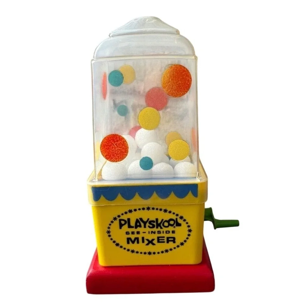 Playskool See-Inside Mixer Toddler Toy Yellow Vintage Good Manual Crank 9in